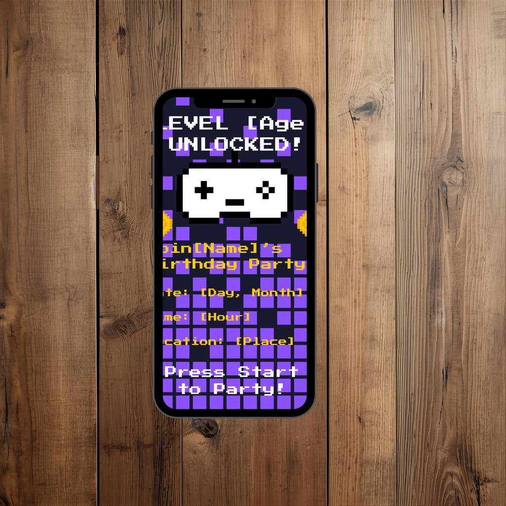 🎮 Gaming Pixel Birthday Party Kit – Digital Invitations, Banner, Toppers & Cards