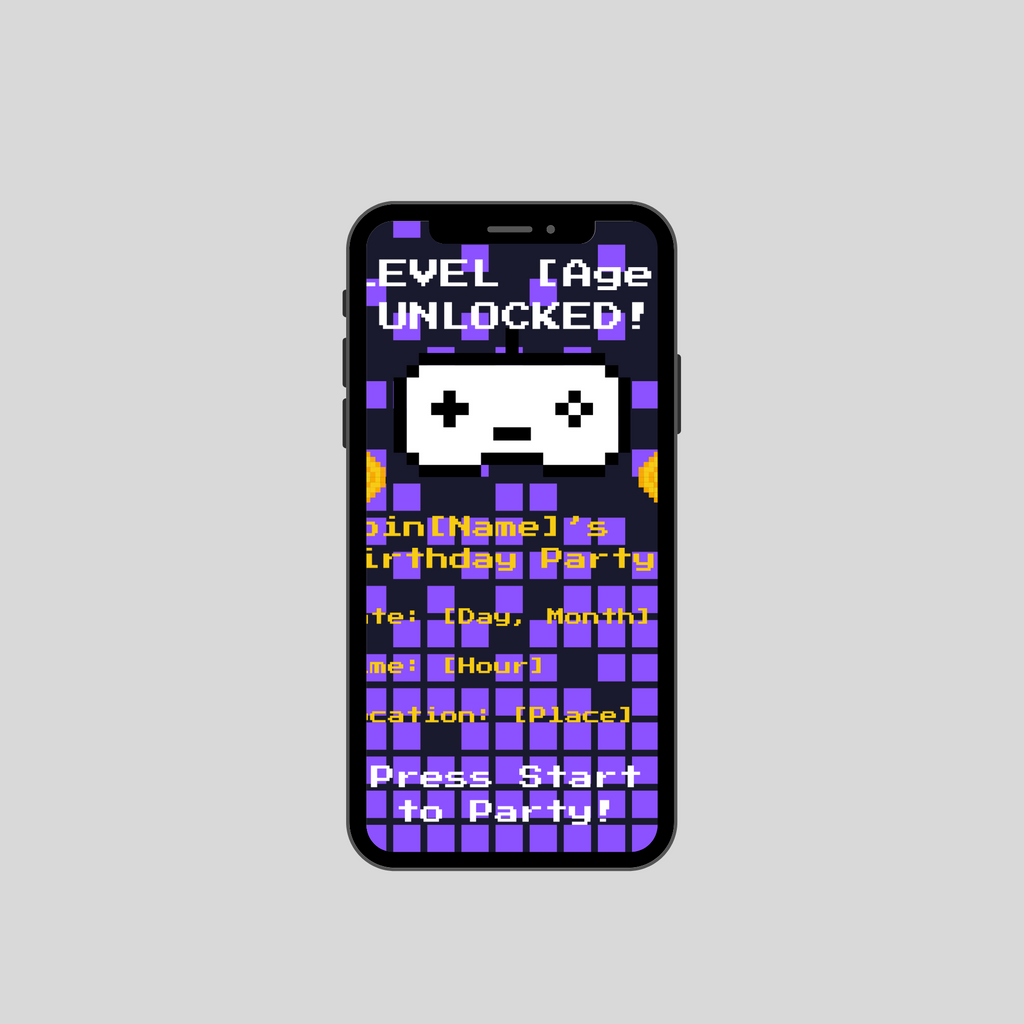 🎮 Gaming Pixel Birthday Party Kit – Digital Invitations, Banner, Toppers & Cards